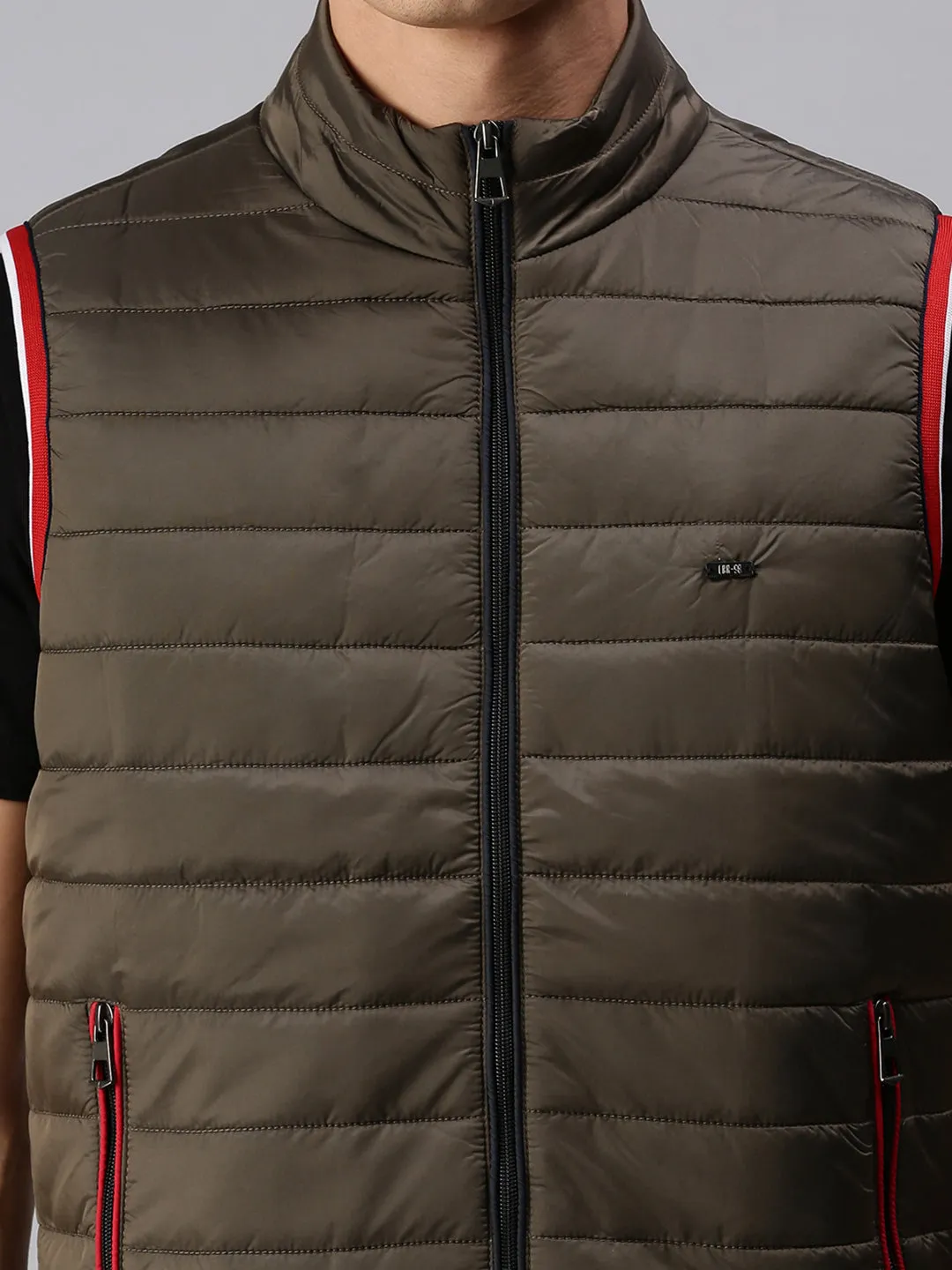 Men Hooded Solid Brown Padded Jacket