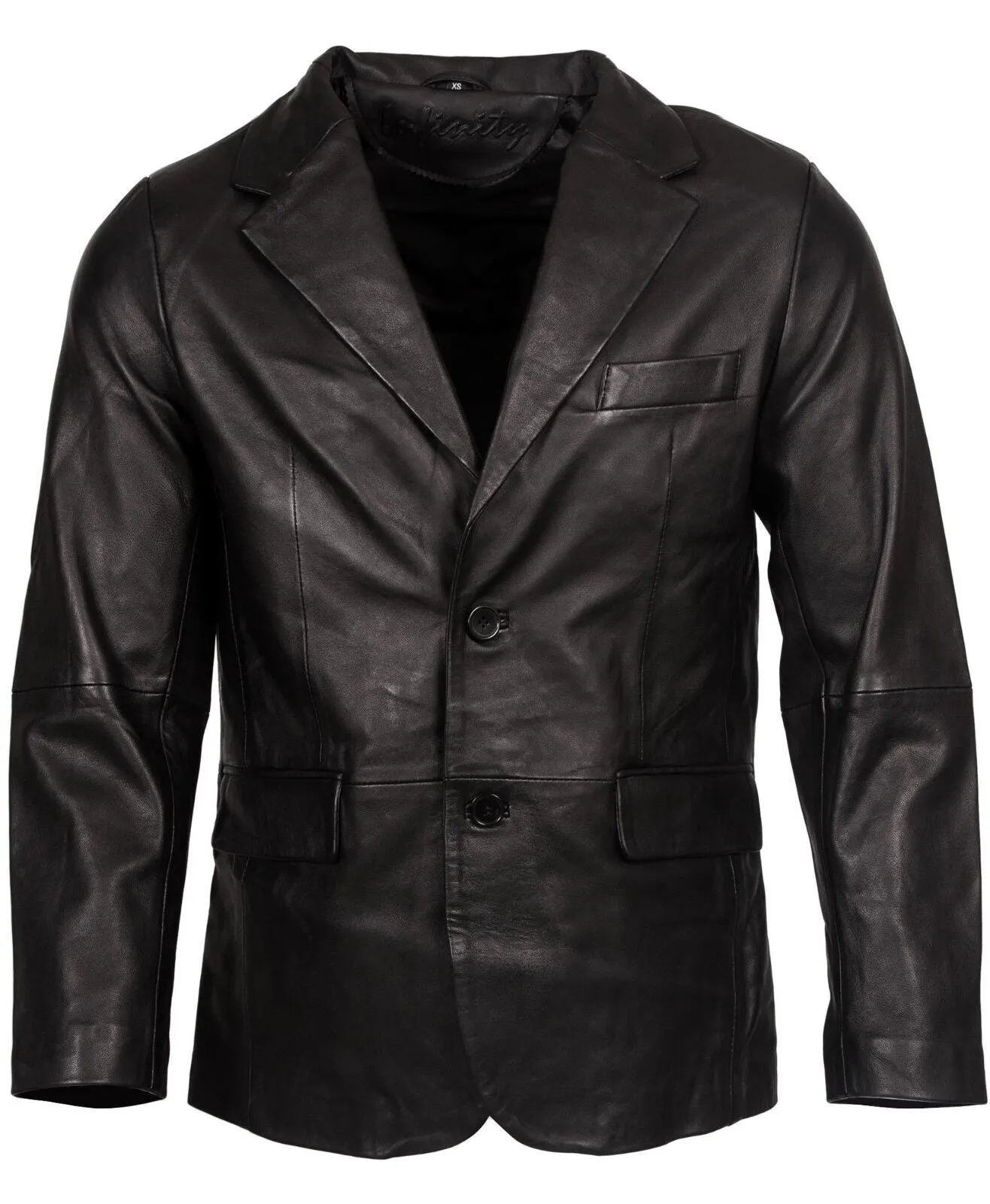 Mens 2 Button Black Blazer Soft Lamb Tailored Leather Jacket