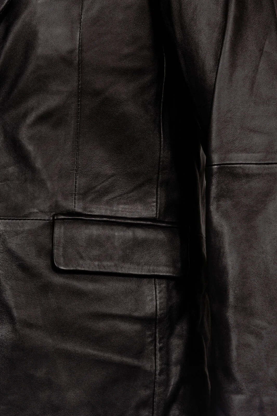 Mens 2 Button Black Blazer Soft Lamb Tailored Leather Jacket
