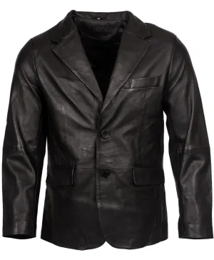 Mens 2 Button Black Blazer Soft Lamb Tailored Leather Jacket
