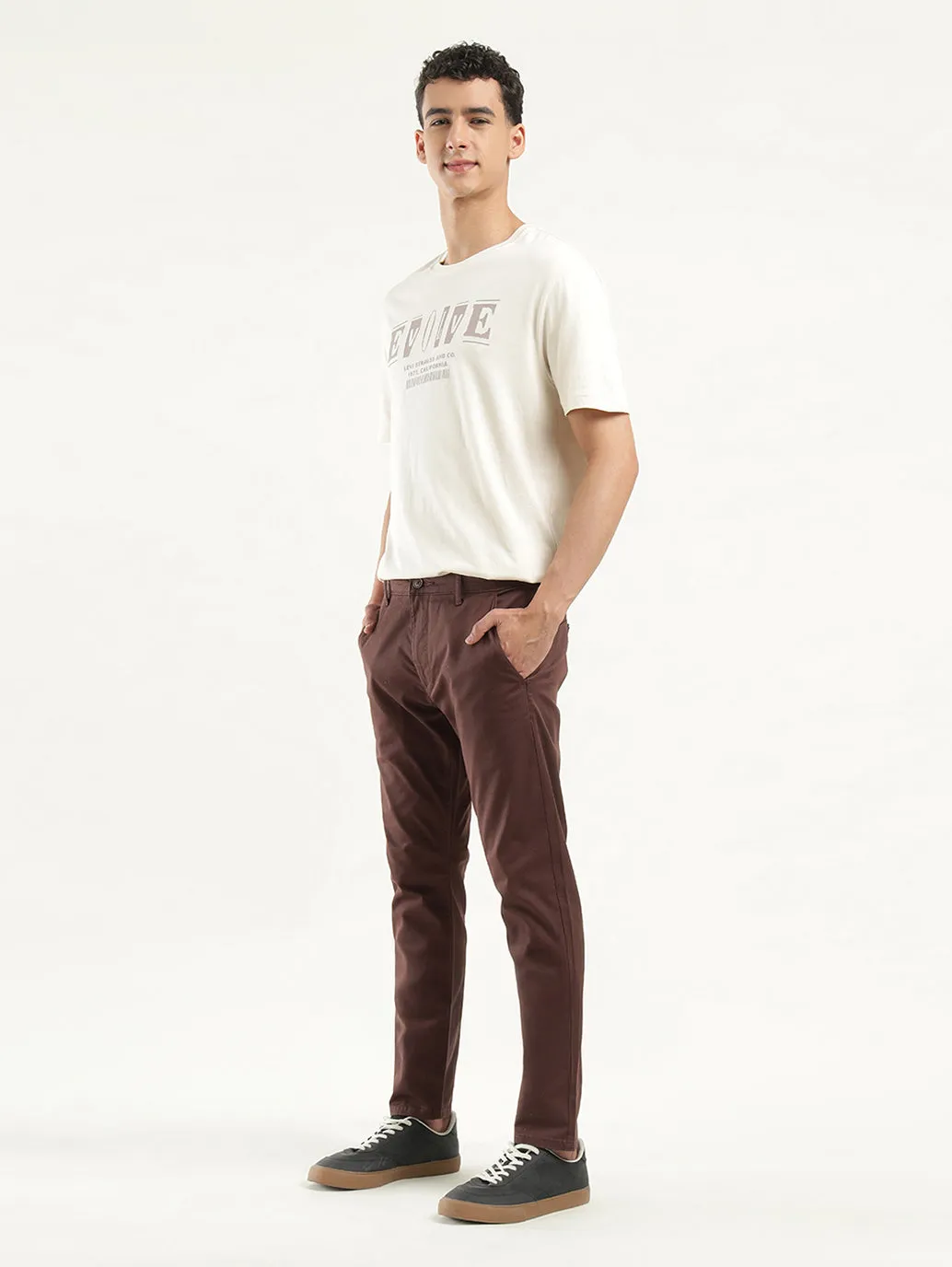 Men's Brown Slim Tapered Fit Chinos