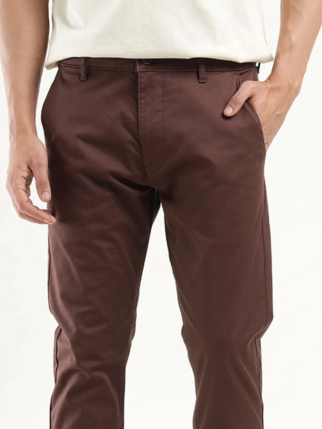 Men's Brown Slim Tapered Fit Chinos