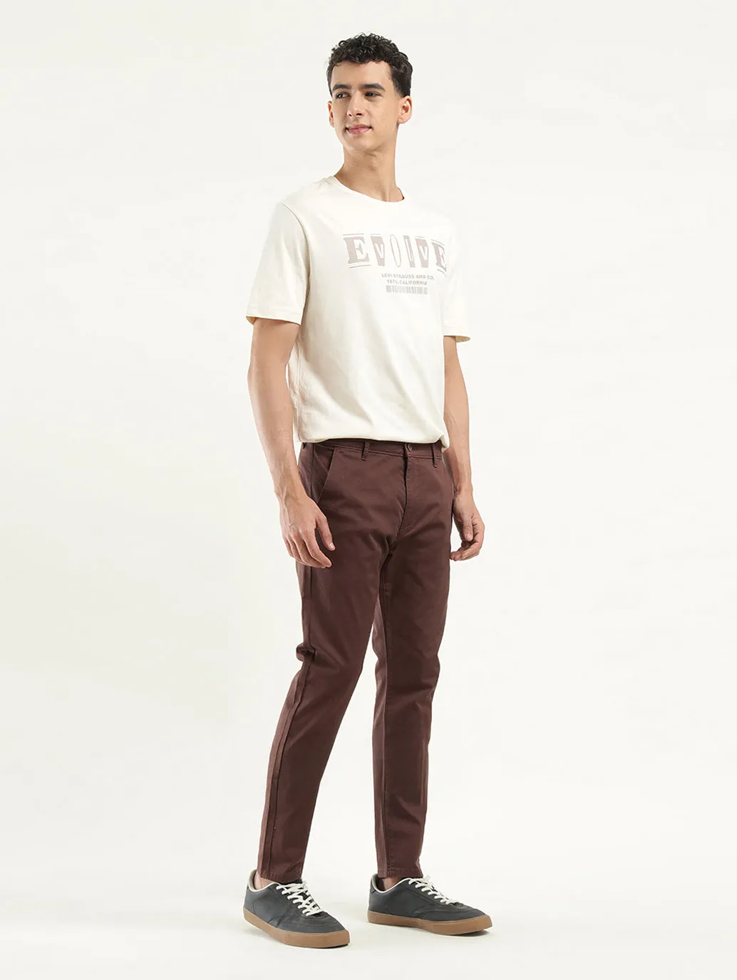 Men's Brown Slim Tapered Fit Chinos
