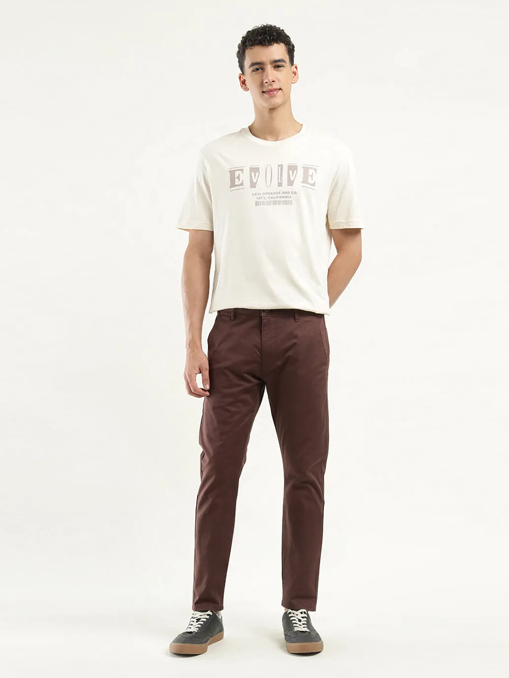 Men's Brown Slim Tapered Fit Chinos