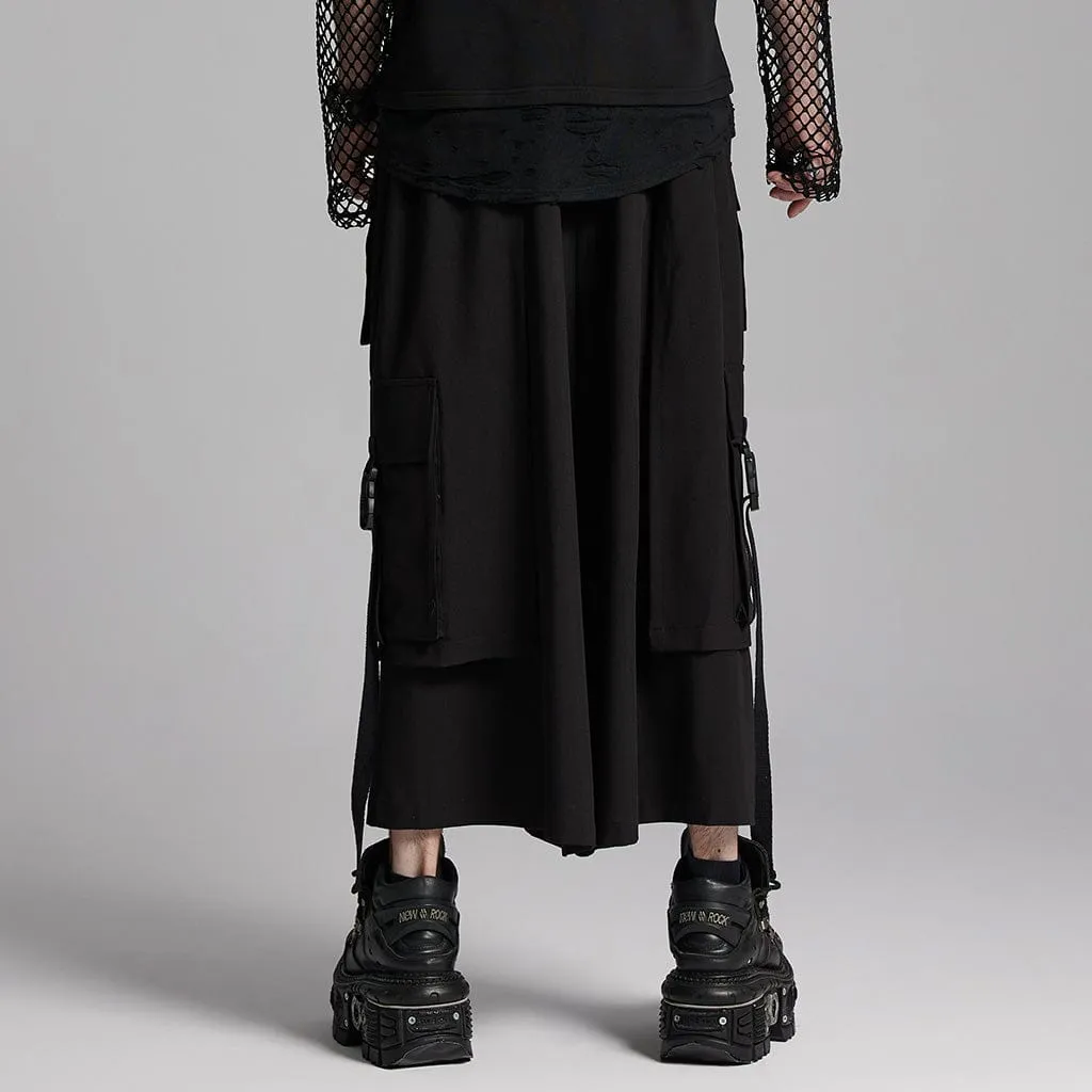 Men's Cyberpunk Buckle-up Big-pocket Pants