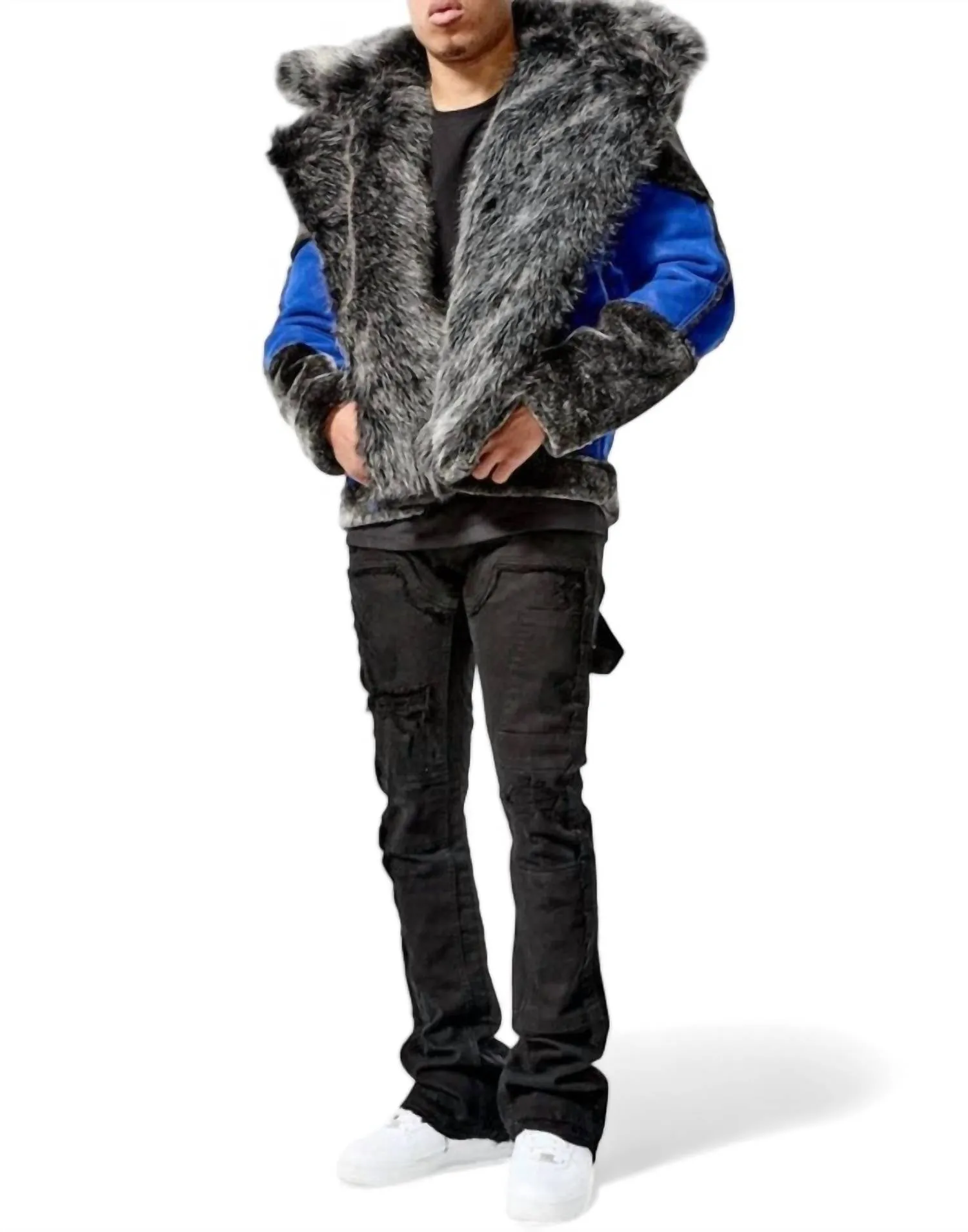 Men's El Jefe Shearling Moto Jacket In Racer Blue