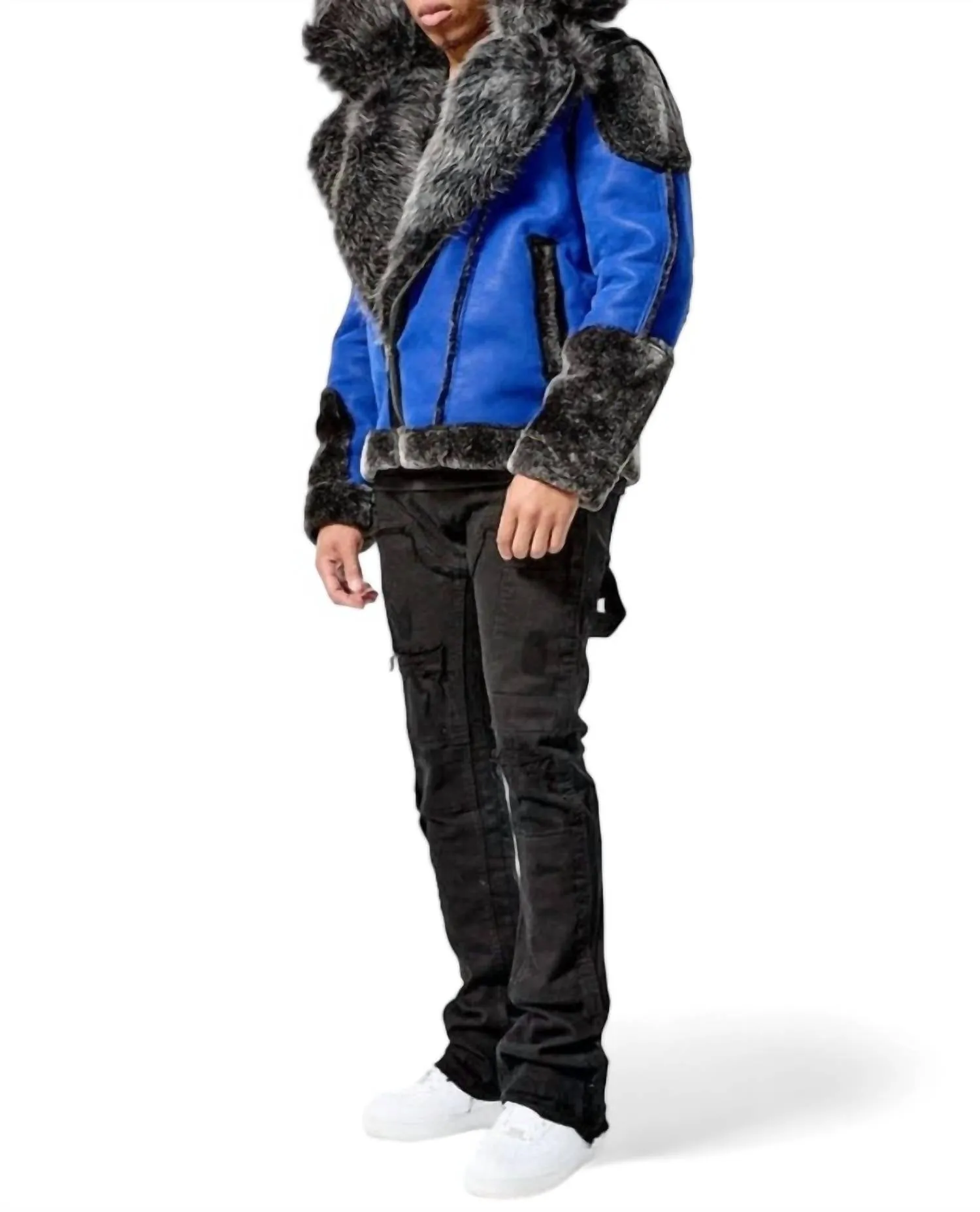 Men's El Jefe Shearling Moto Jacket In Racer Blue