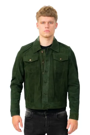 Mens Goat Suede Leather Trucker Jacket-Taraz
