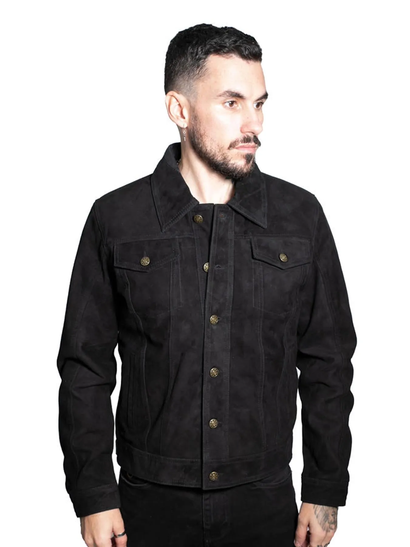 Mens Goat Suede Leather Trucker Jacket-Taraz