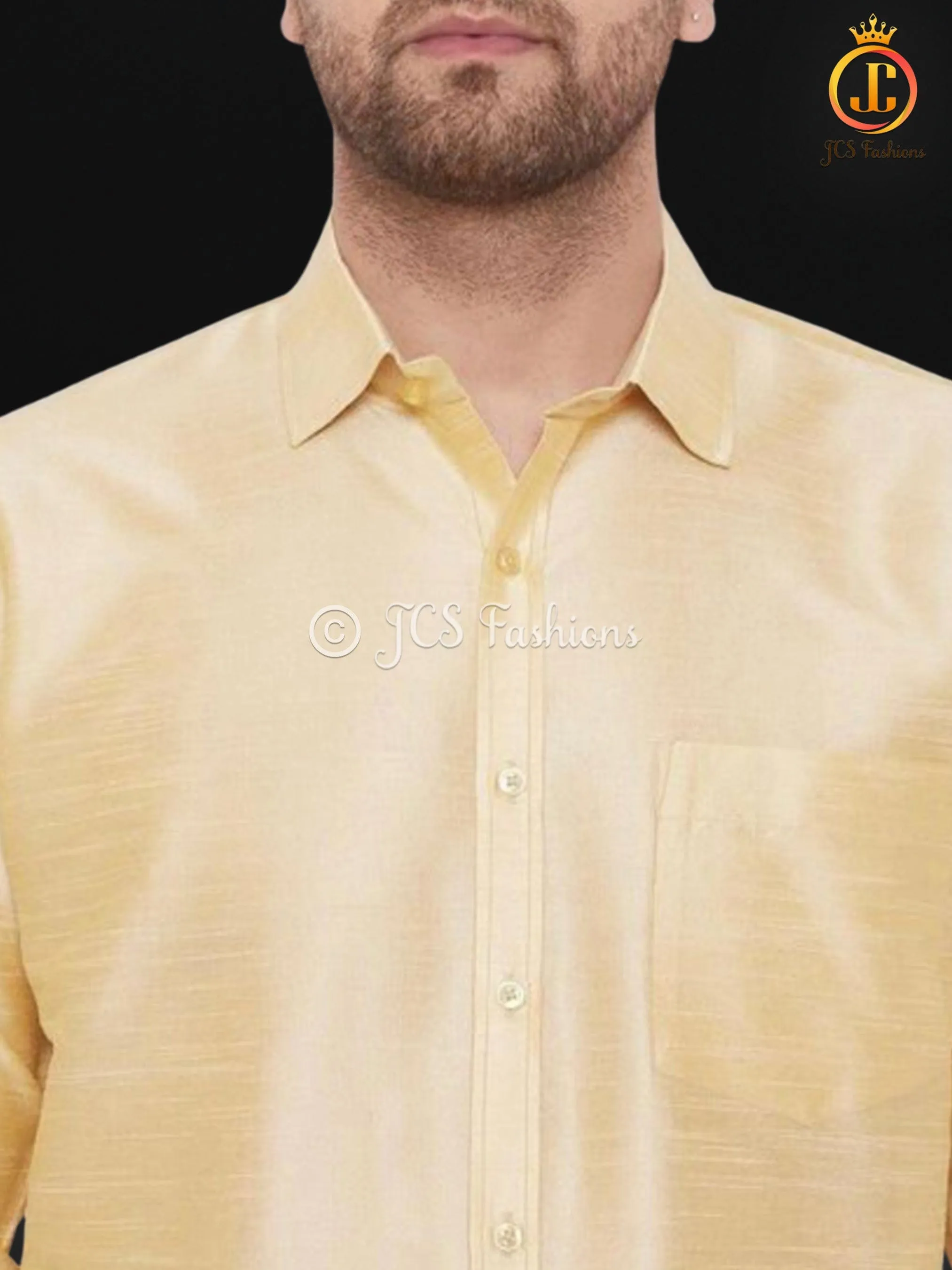 Men's Gold Silk Blend Ethnic Shirt. Veshti Shirt, Indian Traditional Shirt
