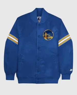 Men's Golden State Warriors Satin Full Snap Jacket In Blue