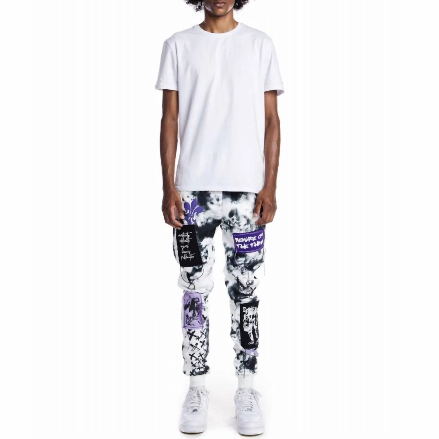 Men's Gothic Fashion Fleece Jogger In Cloud Black
