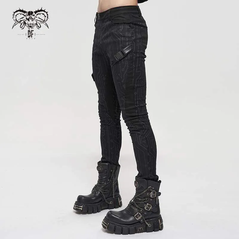 Men's Gothic Slim Fitted Buckle Zipper Pants