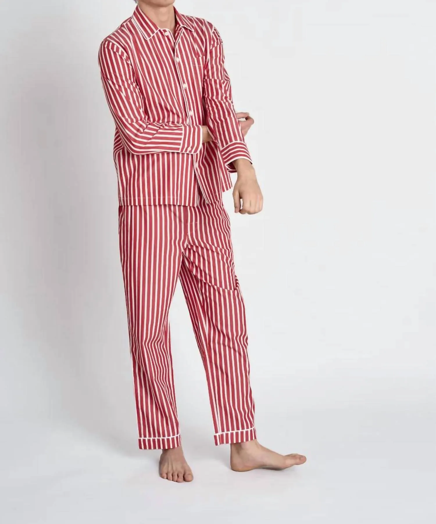 Men's Henry Pajama Set In Red And White Breton Stripe