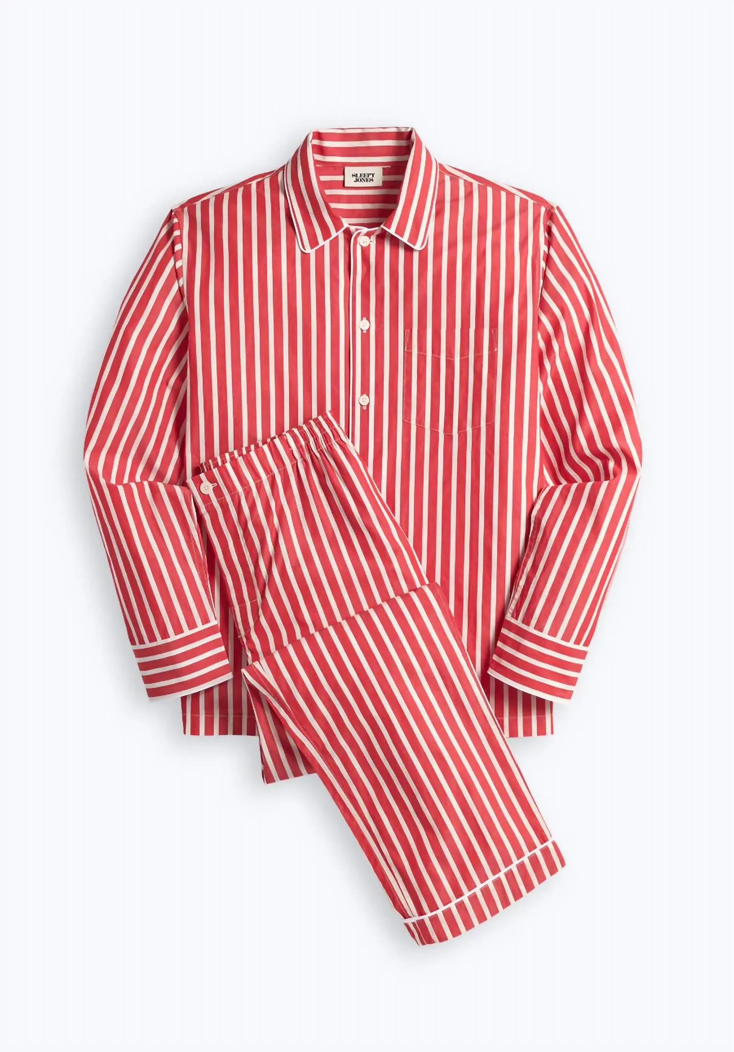 Men's Henry Pajama Set In Red And White Breton Stripe