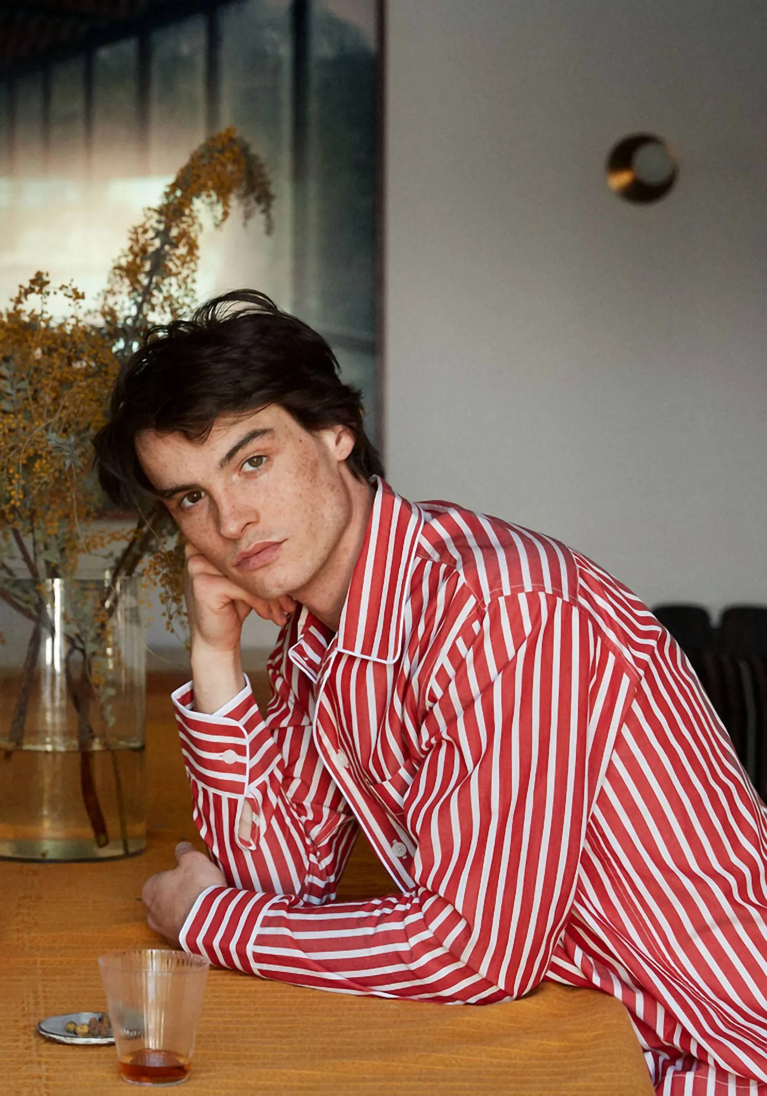 Men's Henry Pajama Set In Red And White Breton Stripe