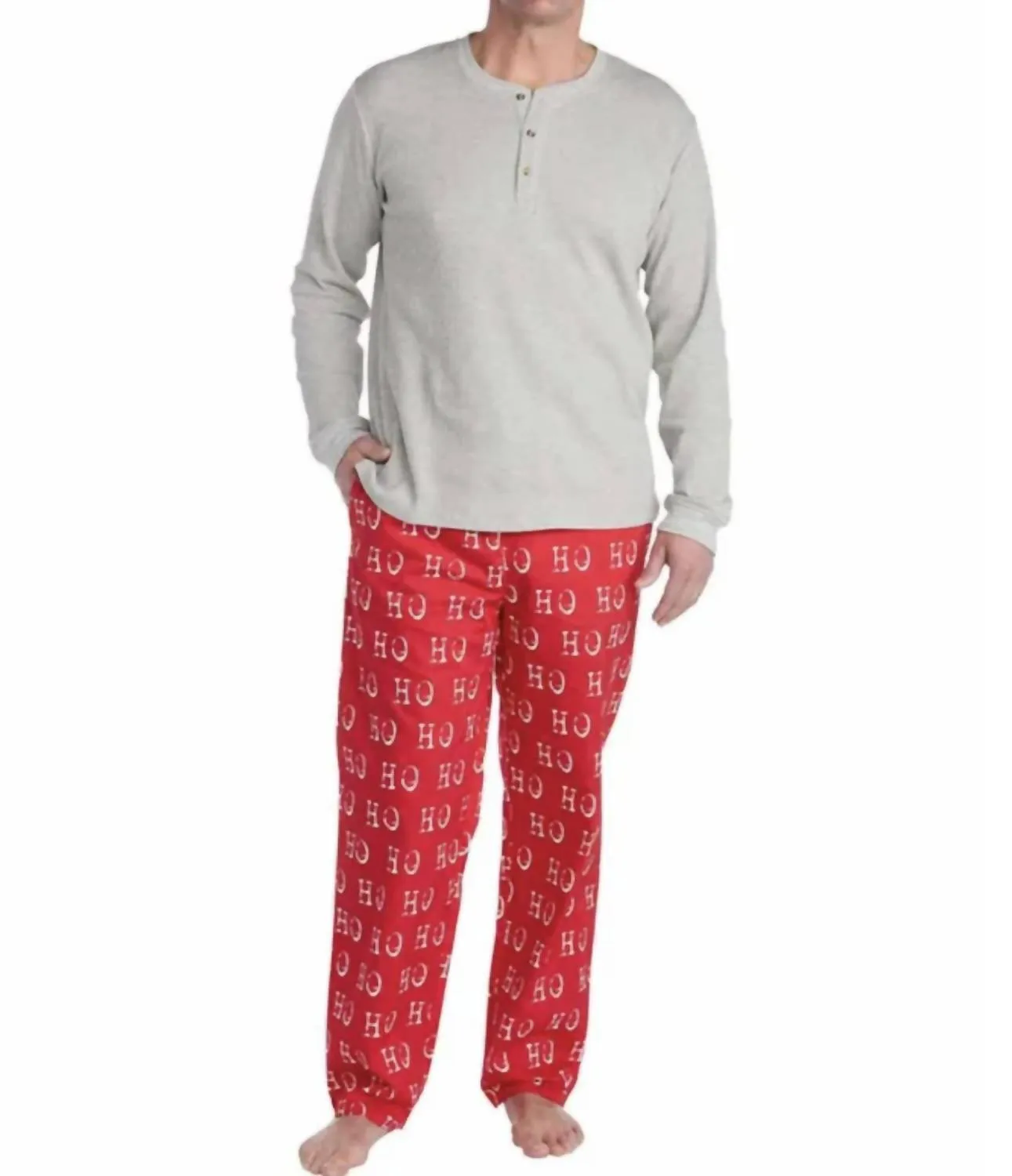 Men’S Ho Ho Ho Pajama Set In Grey/red