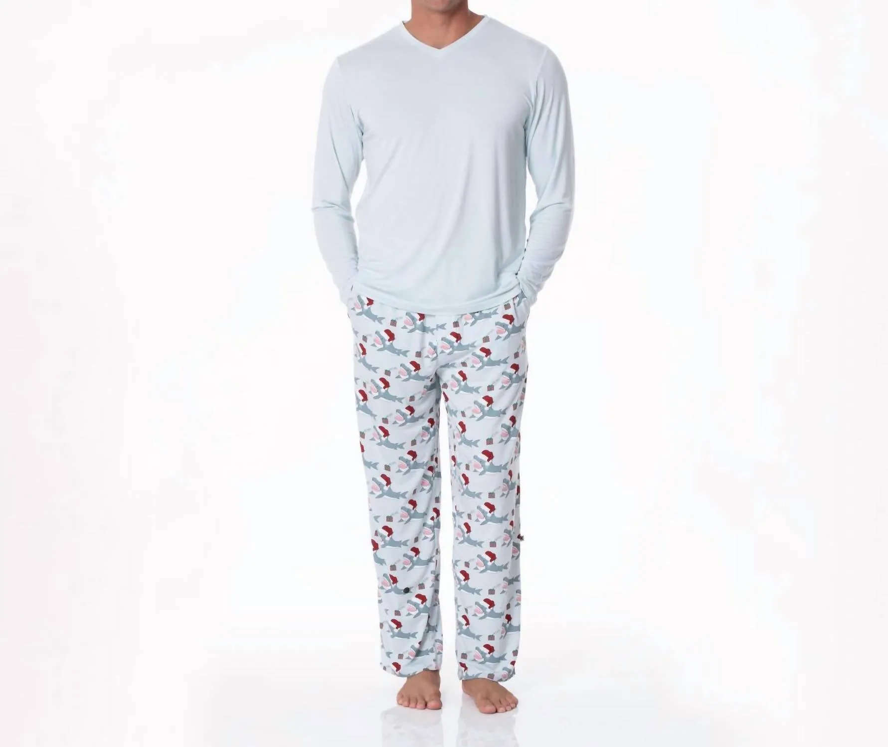 Men's Print Pajama Pants In Illusion Blue Holiday Sharks