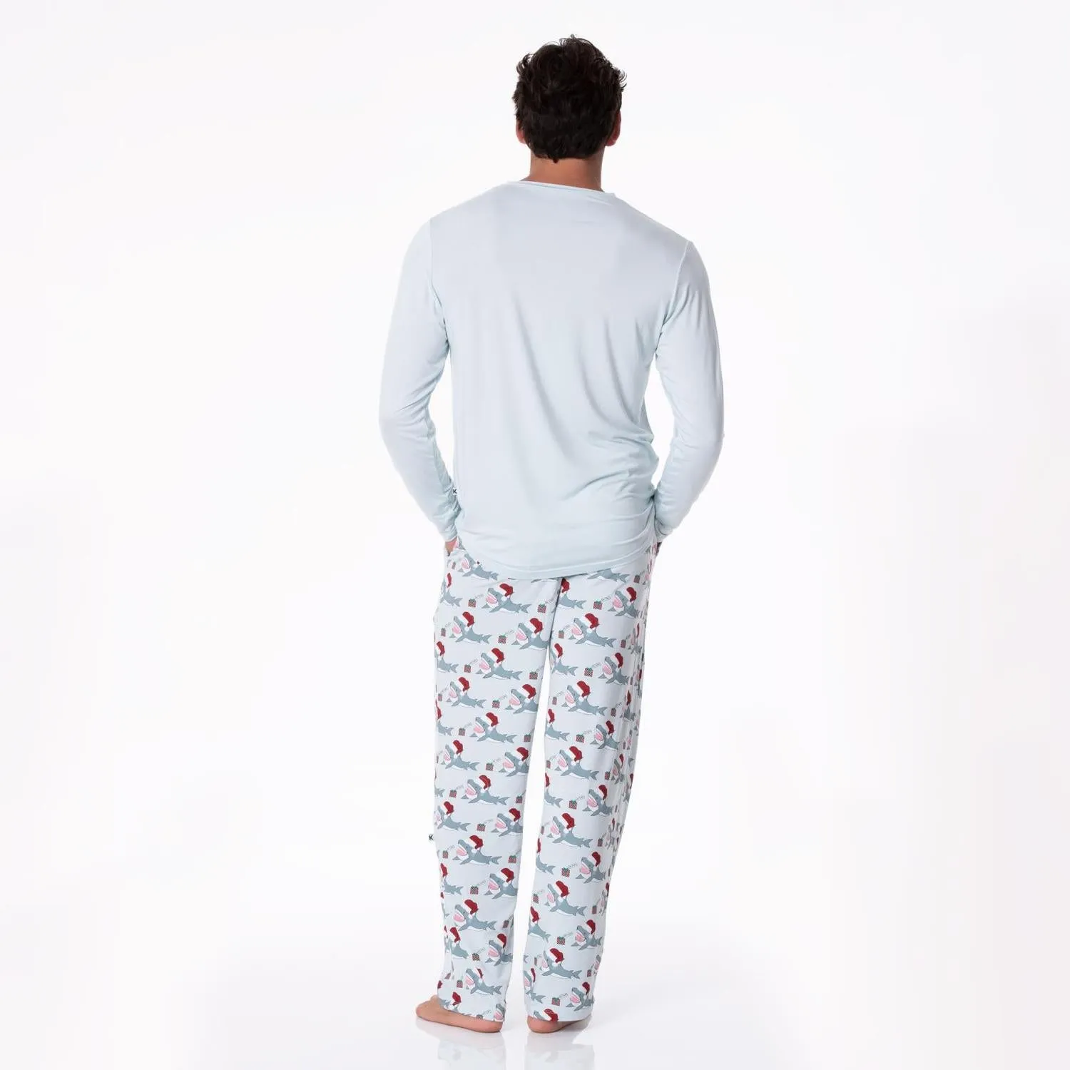 Men's Print Pajama Pants In Illusion Blue Holiday Sharks