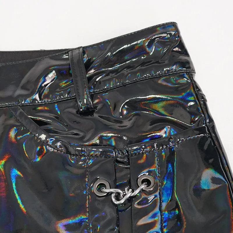 Men's Punk Patent Leather Chain Pants