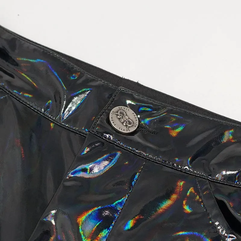Men's Punk Patent Leather Chain Pants