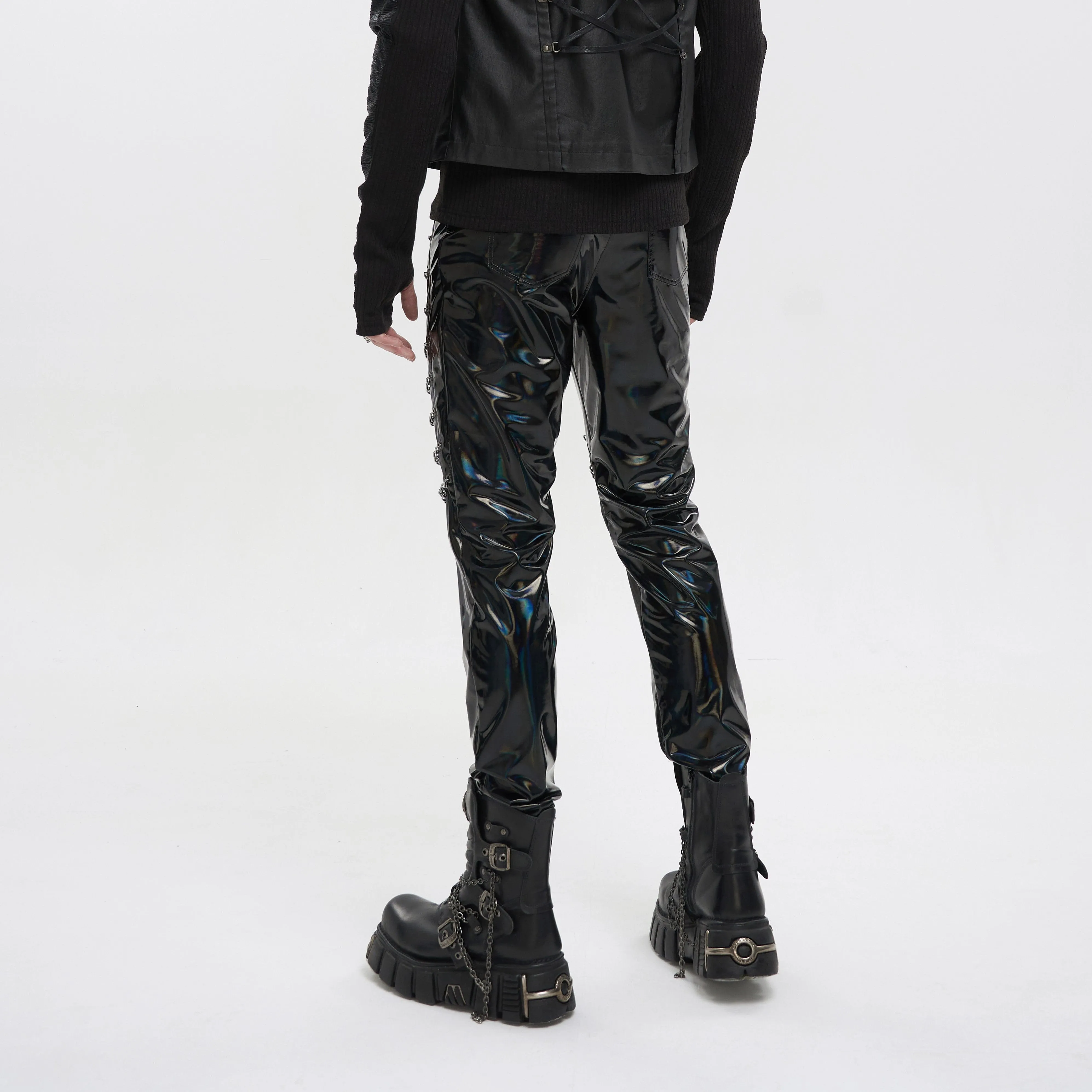 Men's Punk Patent Leather Chain Pants