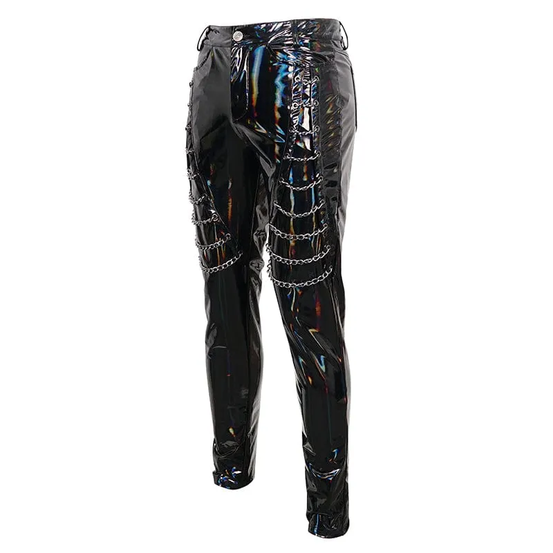 Men's Punk Patent Leather Chain Pants