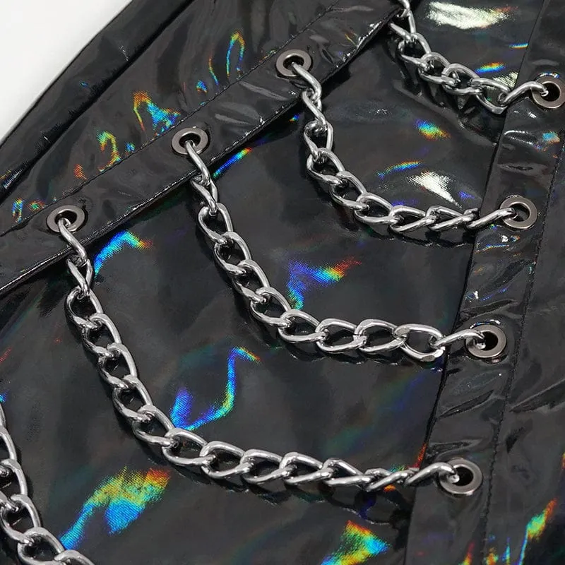 Men's Punk Patent Leather Chain Pants