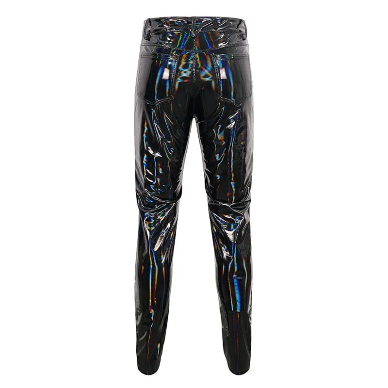 Men's Punk Patent Leather Chain Pants