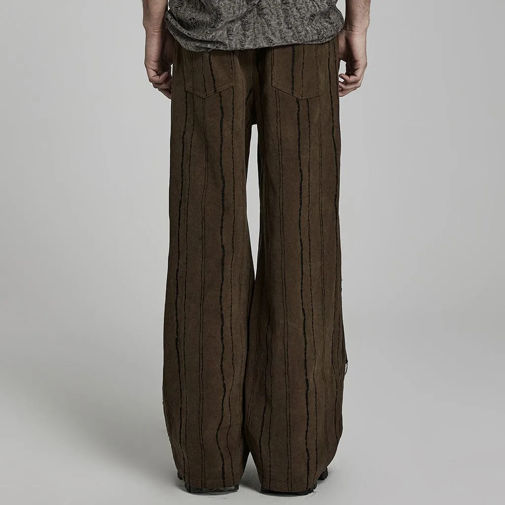 Men's Punk Stripes Ripped Straight Pants