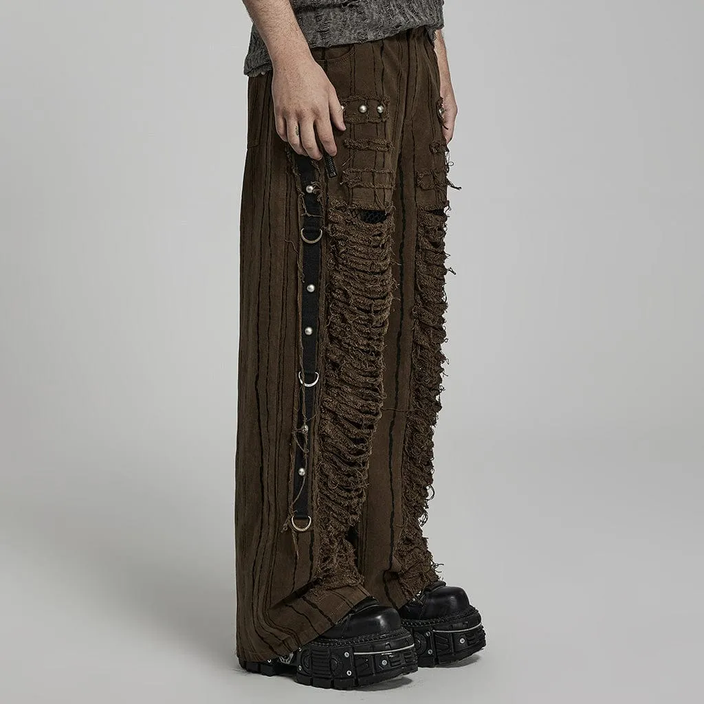Men's Punk Stripes Ripped Straight Pants