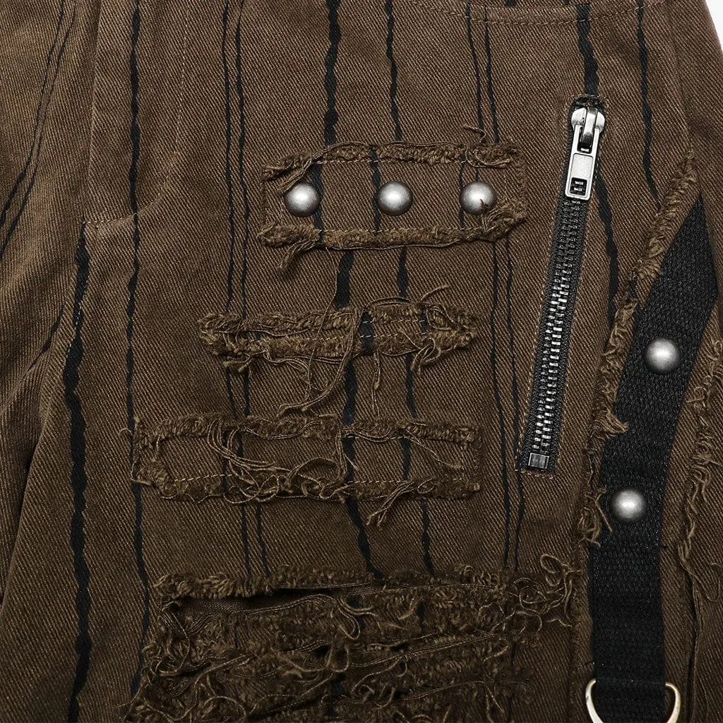 Men's Punk Stripes Ripped Straight Pants