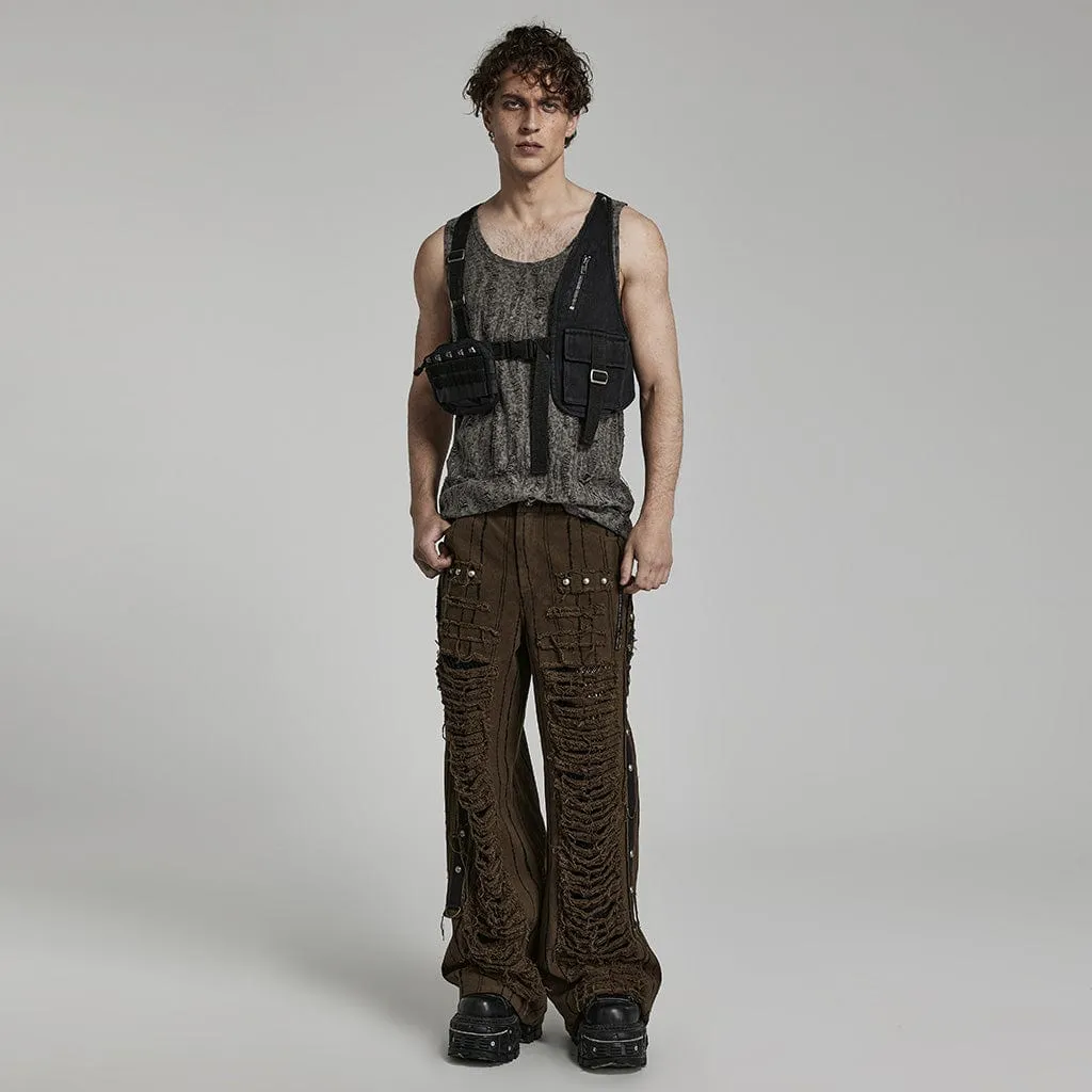 Men's Punk Stripes Ripped Straight Pants