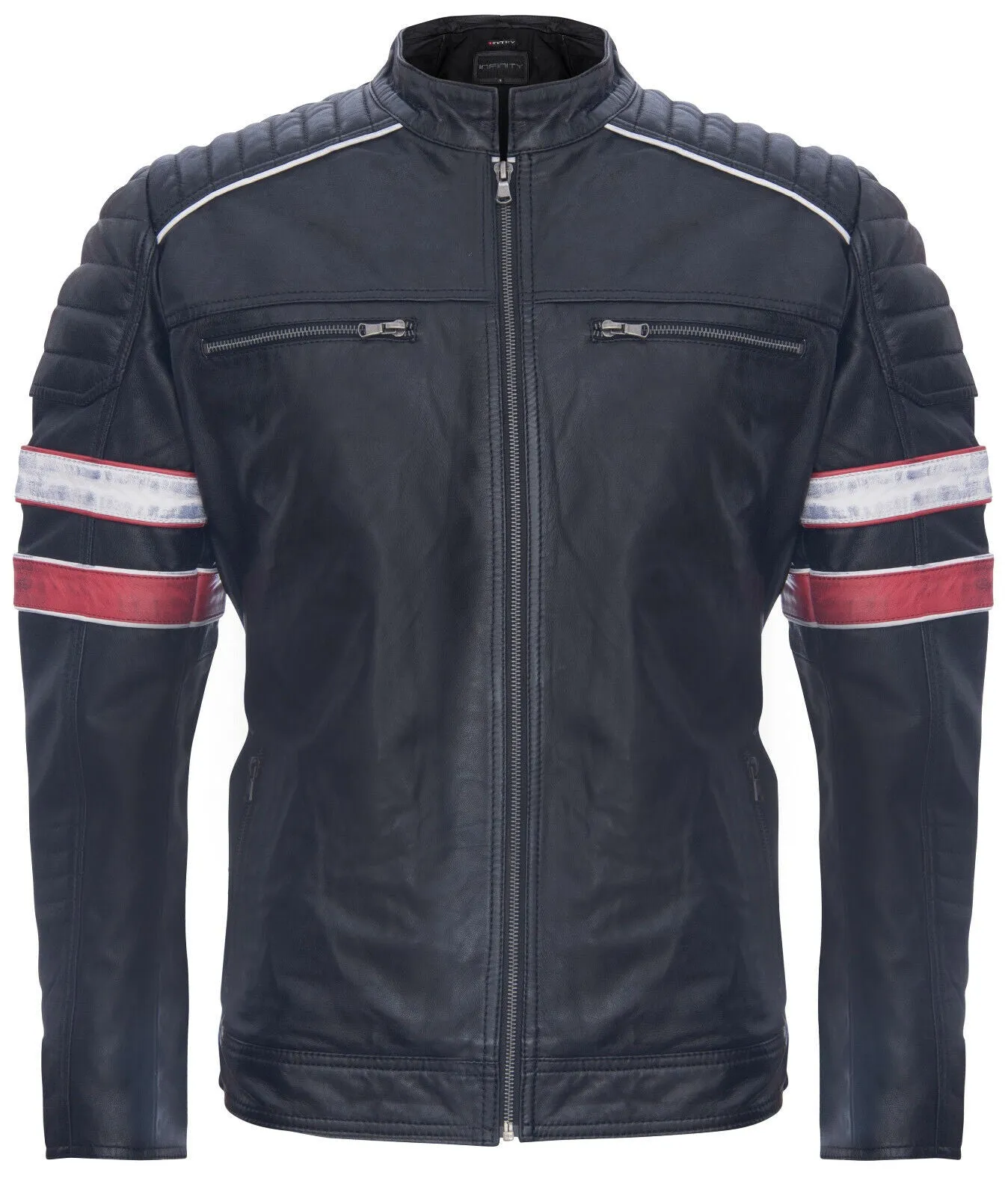 Mens Quilted Leather Racing Jacket-Madrid