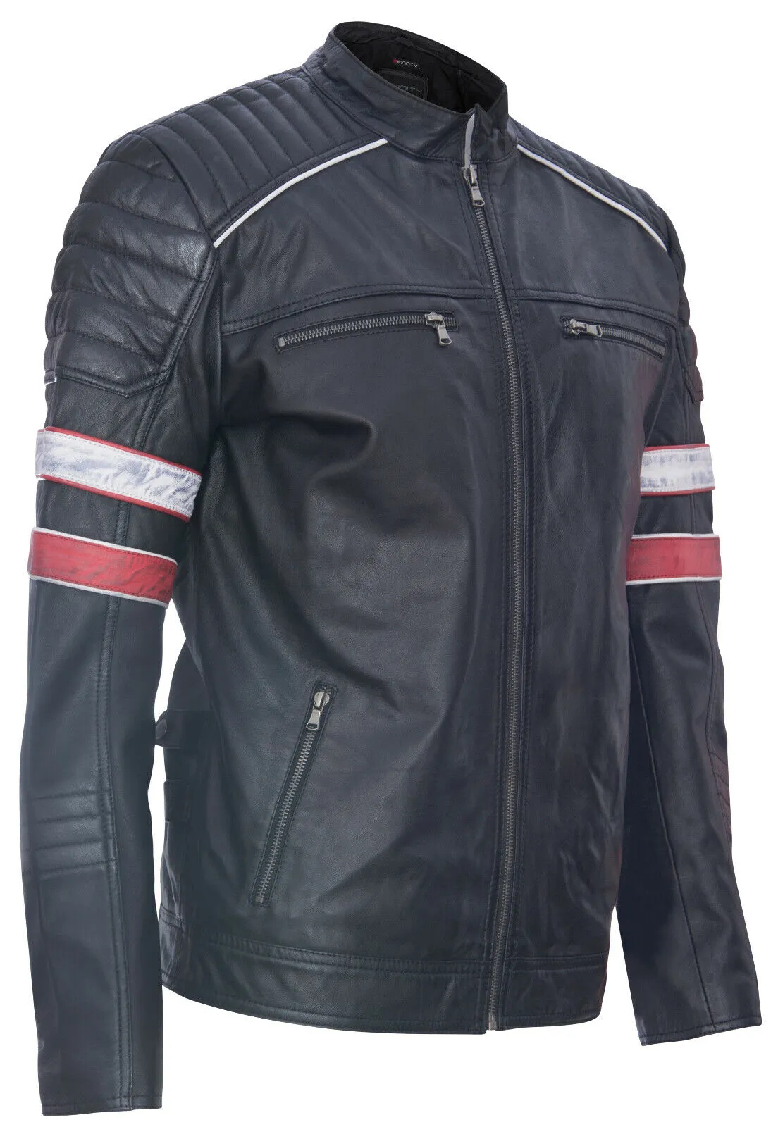 Mens Quilted Leather Racing Jacket-Madrid