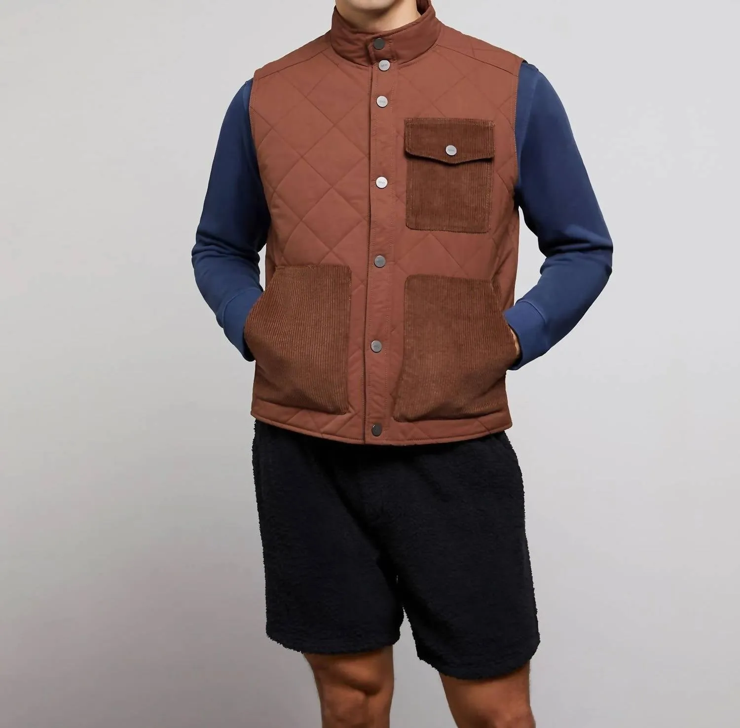 Men's Quilted Twill Vest In Bison