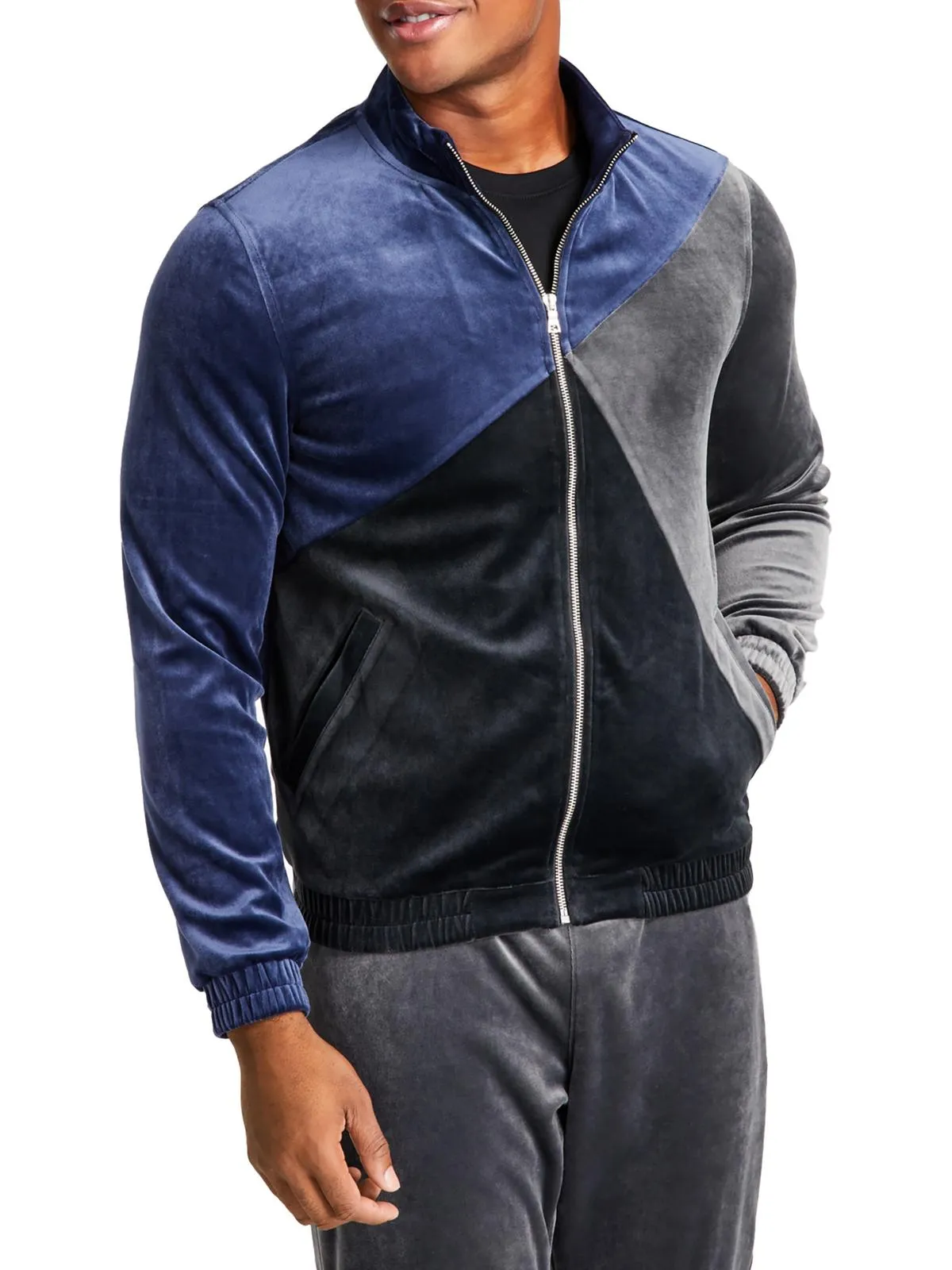 Mens Velour Colorblock Track Jacket