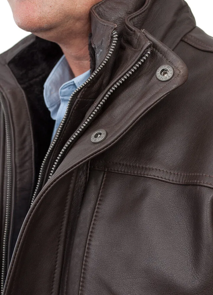 Mens  Warm Mid-Length Leather Biker Jacket