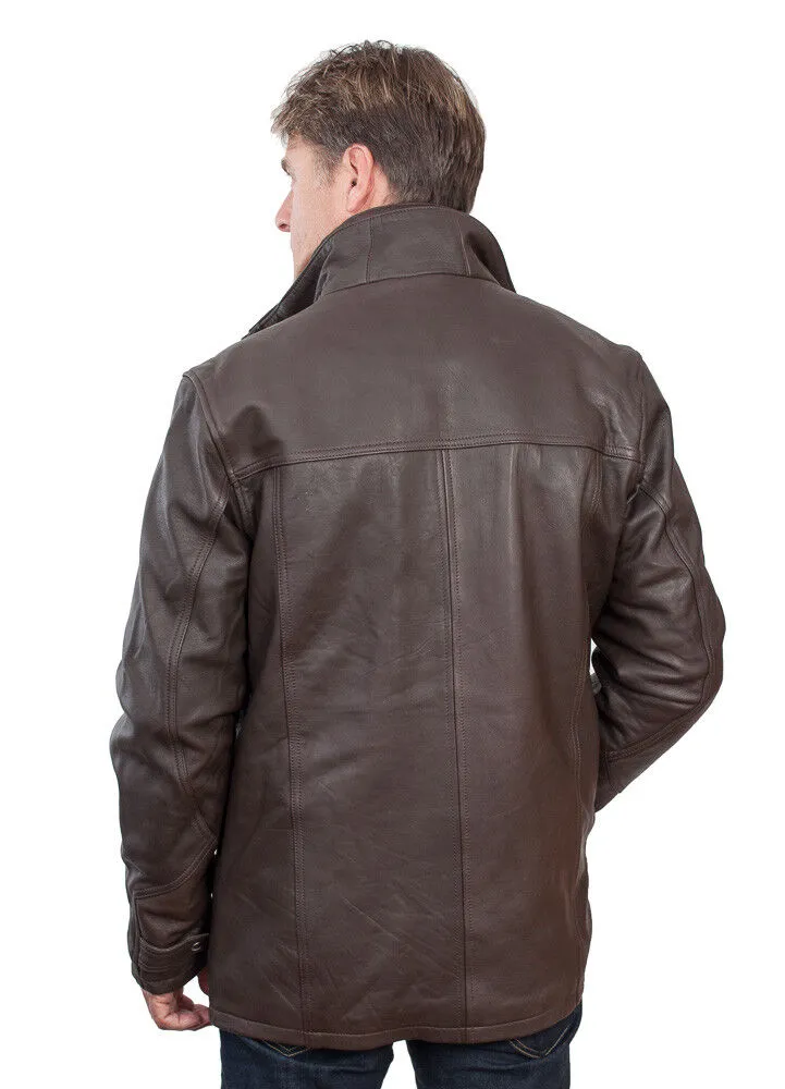 Mens  Warm Mid-Length Leather Biker Jacket