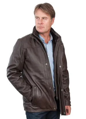Mens  Warm Mid-Length Leather Biker Jacket