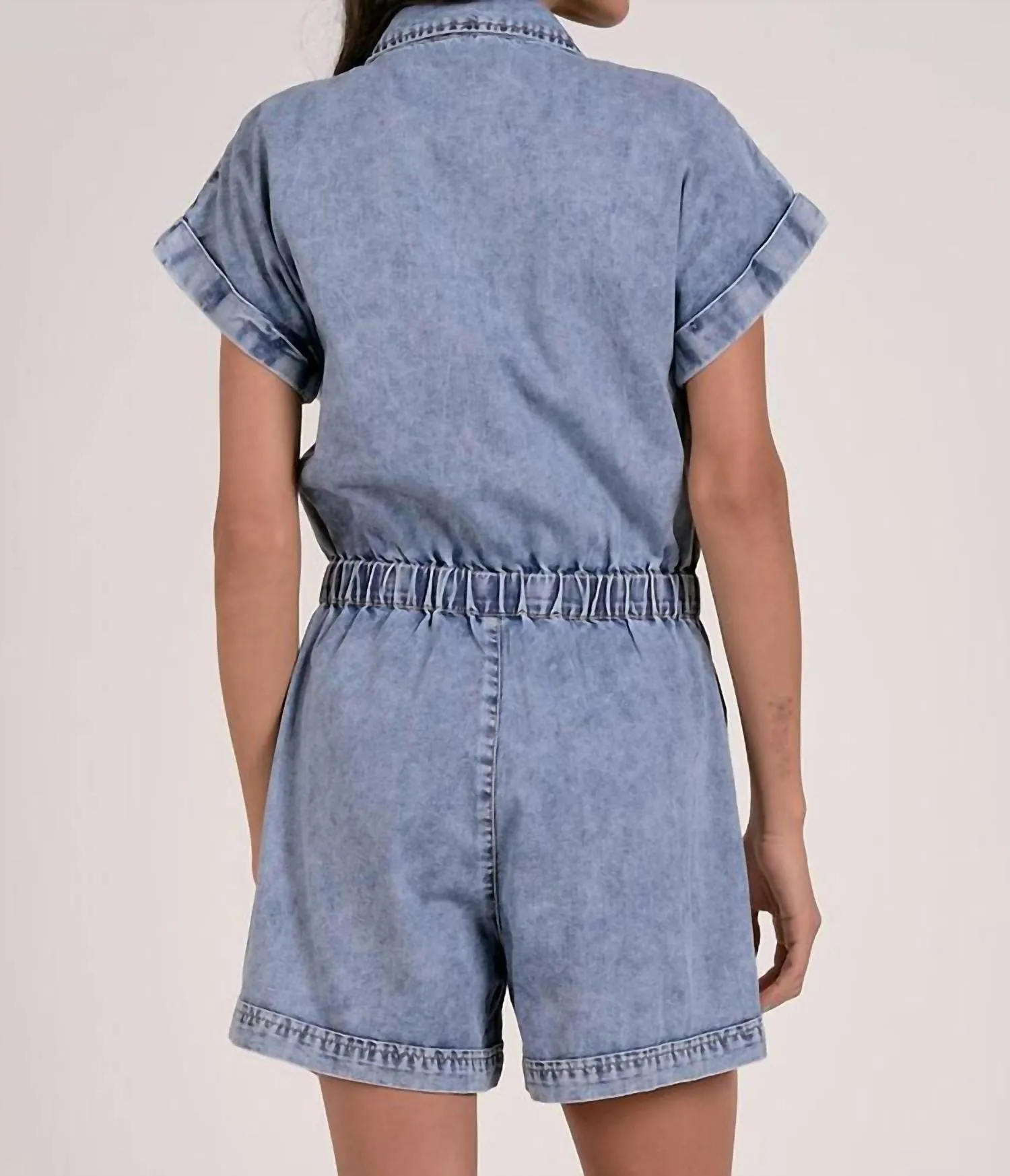 Mila Shorts Romper In Denim