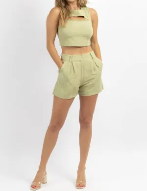 Milly Linen Short Set In Sage