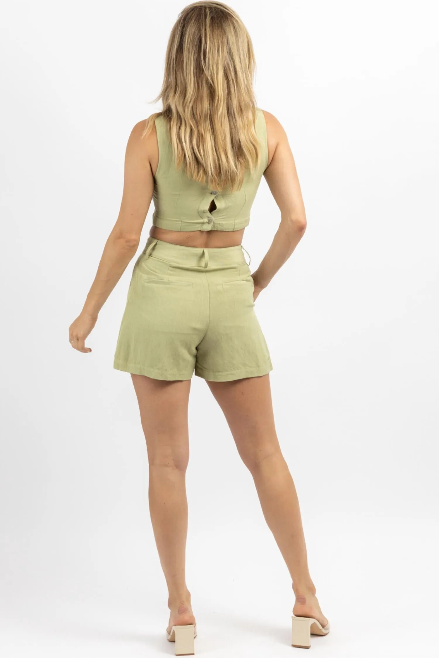 Milly Linen Short Set In Sage