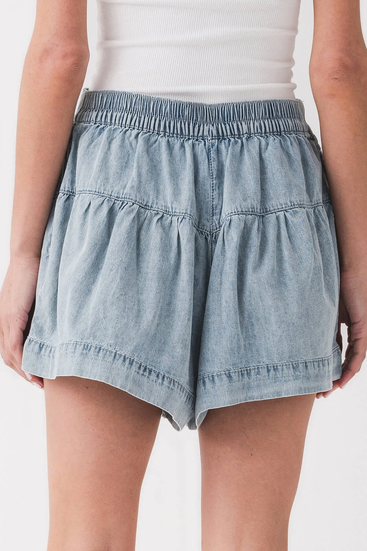 Miou Muse Denim Tiered Shorts