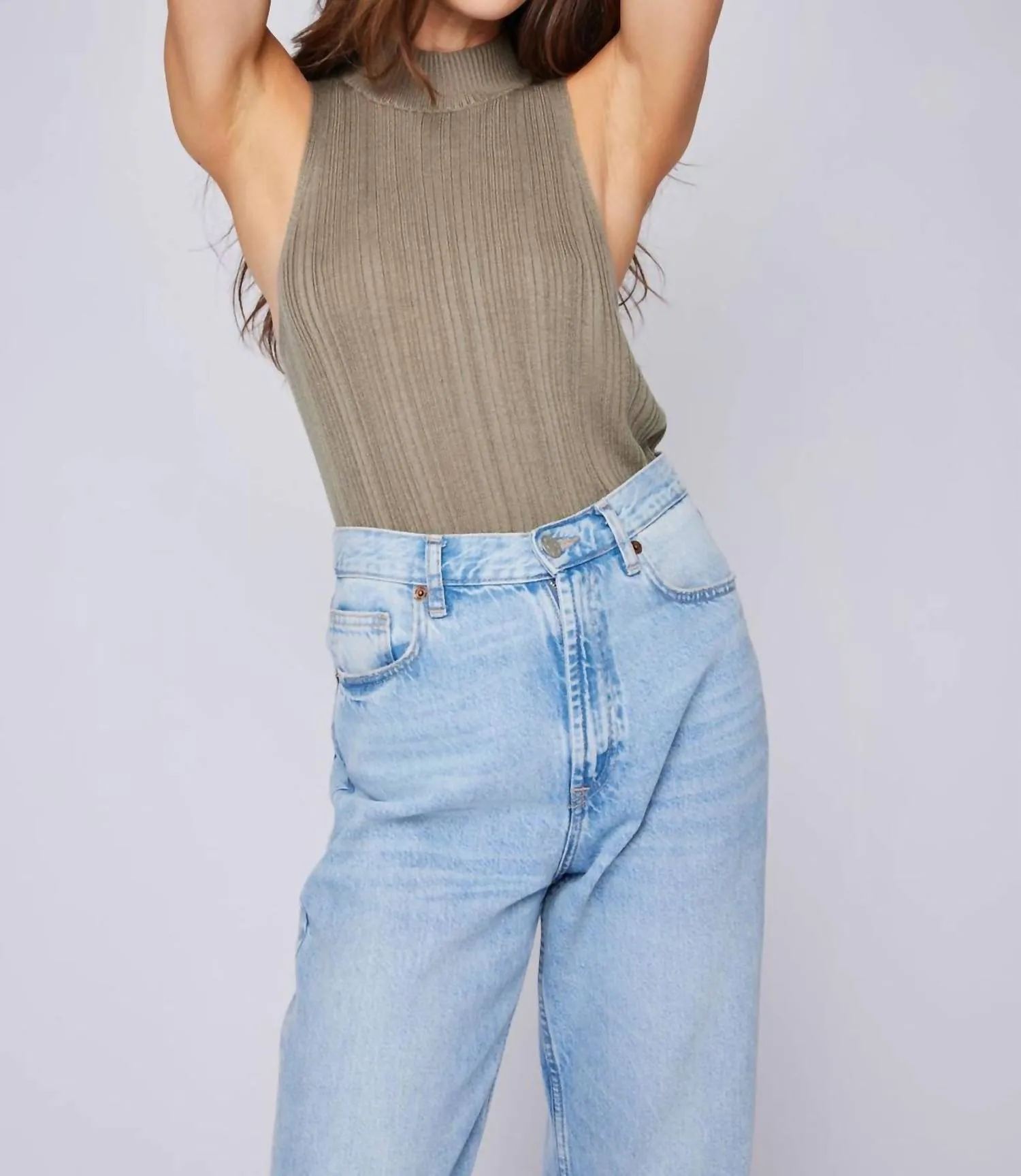 Mockneck Sleeveless Sweater In Sage