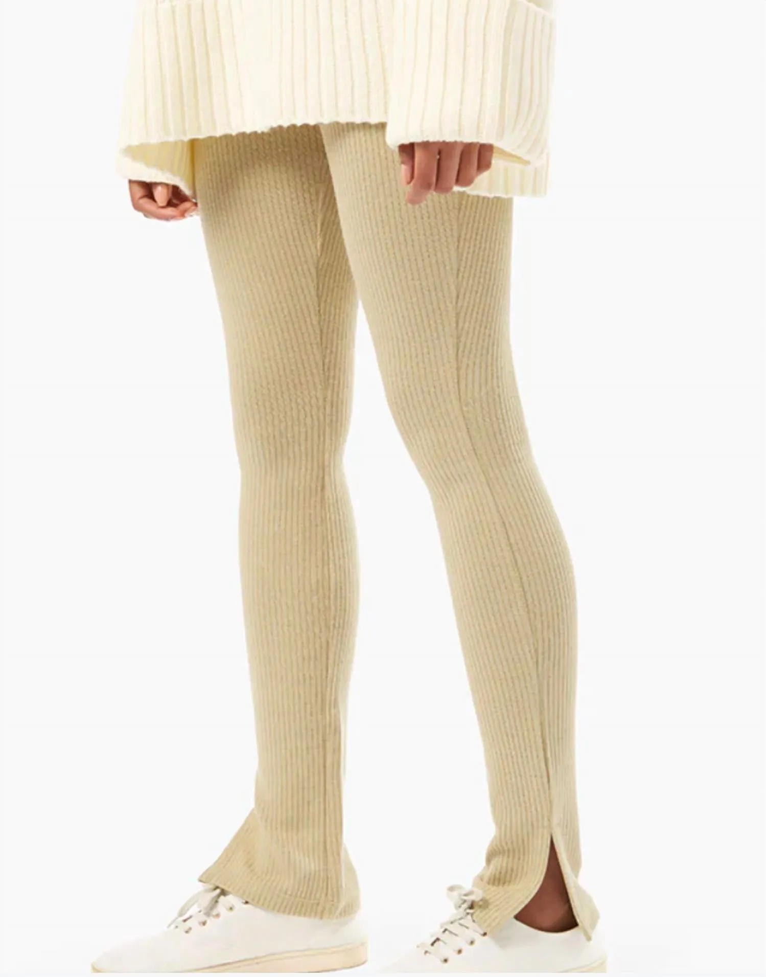 Oat Ribbed Flare Pants