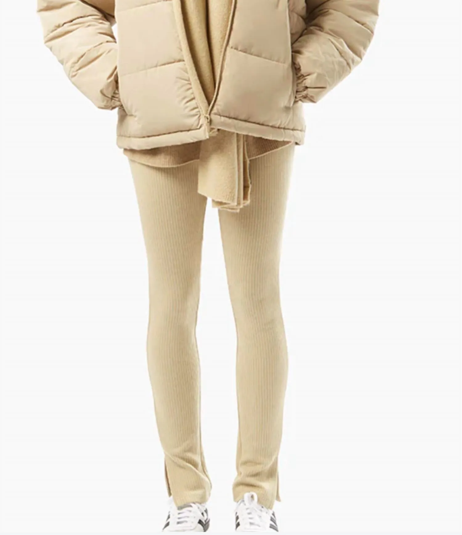 Oat Ribbed Flare Pants