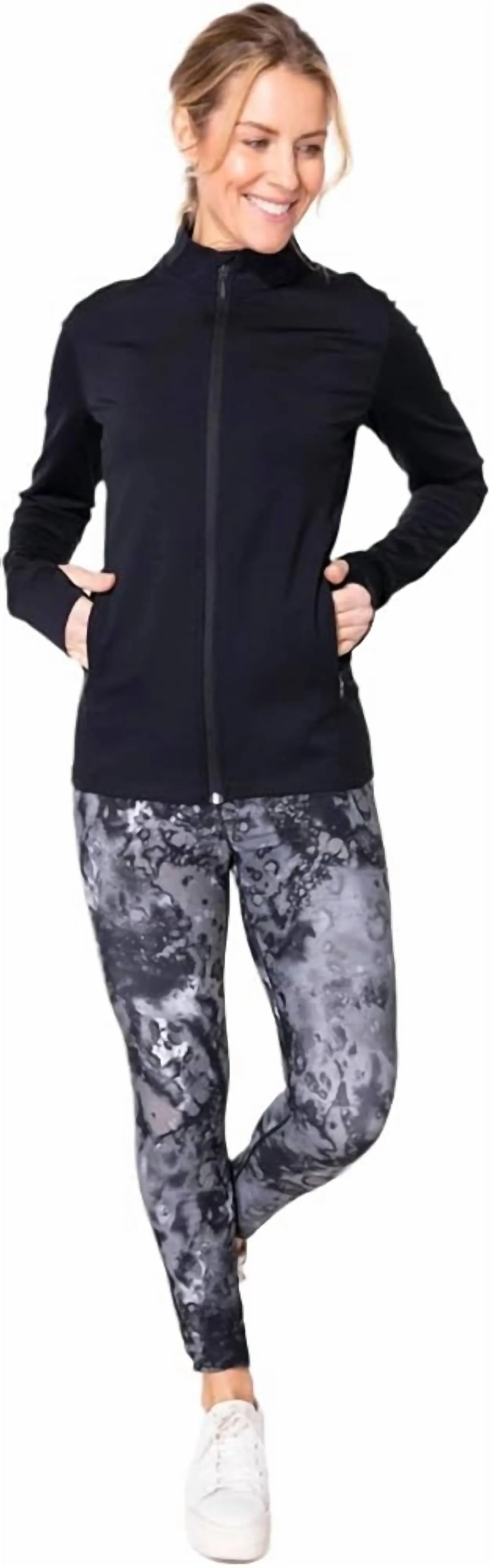 On The Move Solid Full Zip Jacket In Black