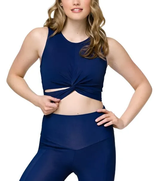 Onzie Front Twist Cropped Top 3726 Marine and Cantaloupe