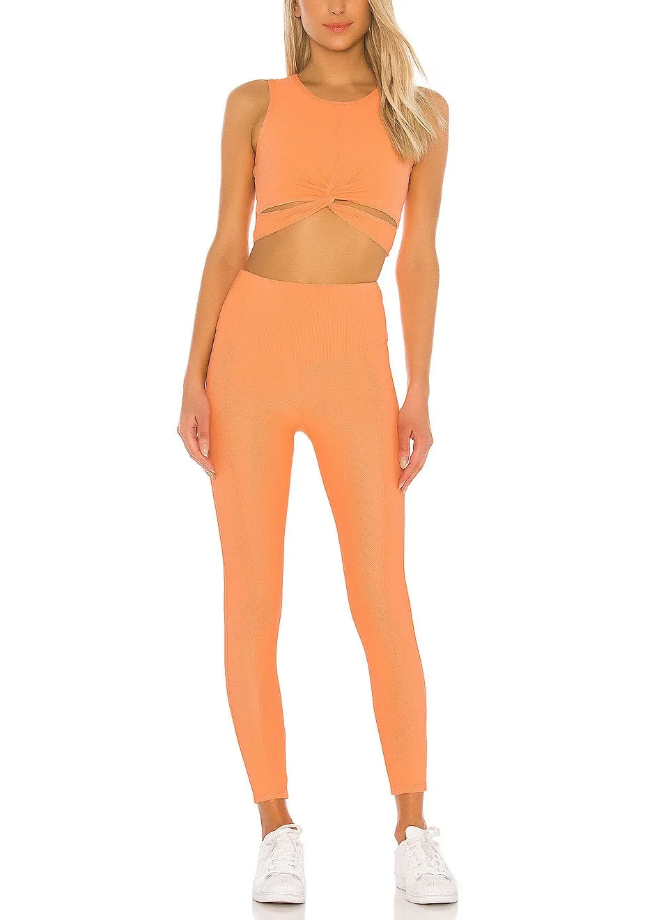 Onzie Front Twist Cropped Top 3726 Marine and Cantaloupe